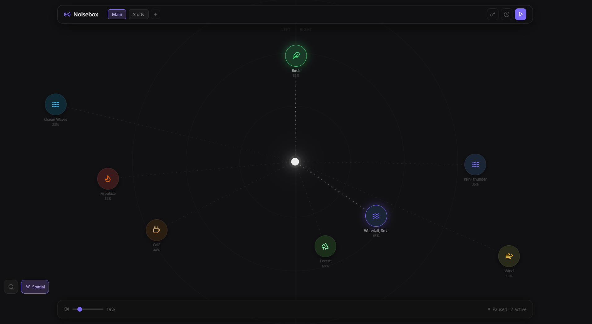 Noisebox orbit canvas with a layered ambient mix