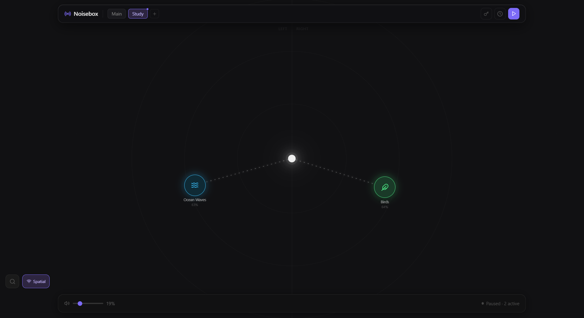 Noisebox showing stereo panning between two sounds